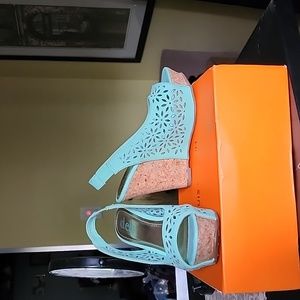 Turquoise wedge heels